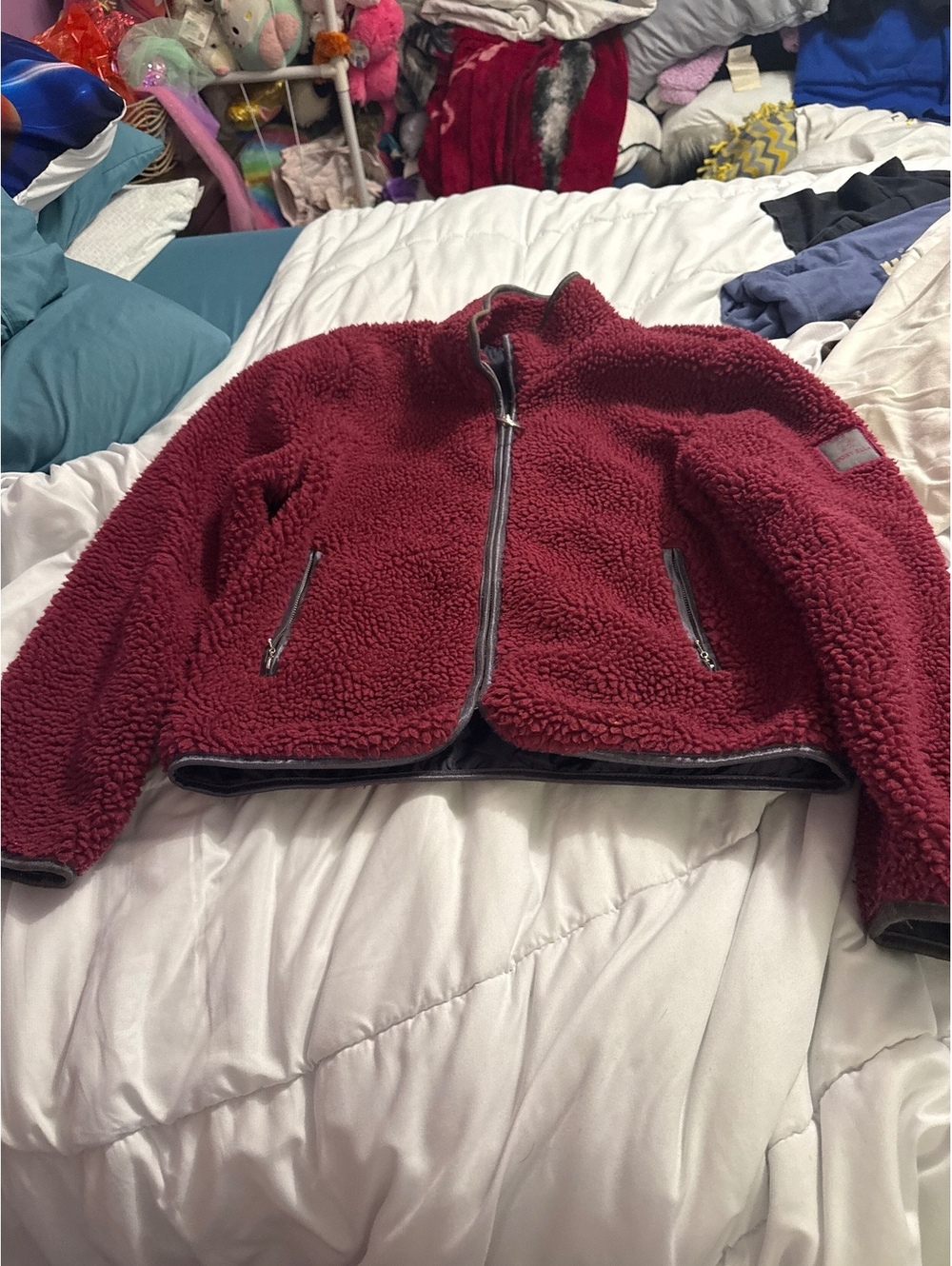 Ivory Ella Burgundy Sherpa Fleece Jacket Medium